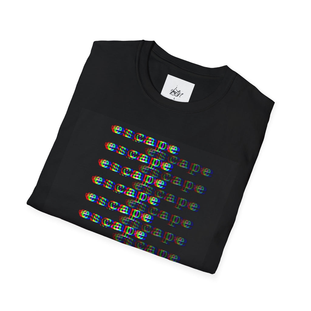 Graphic T-Shirt — "escape" Glitch Front & Abstract Monochrome Back