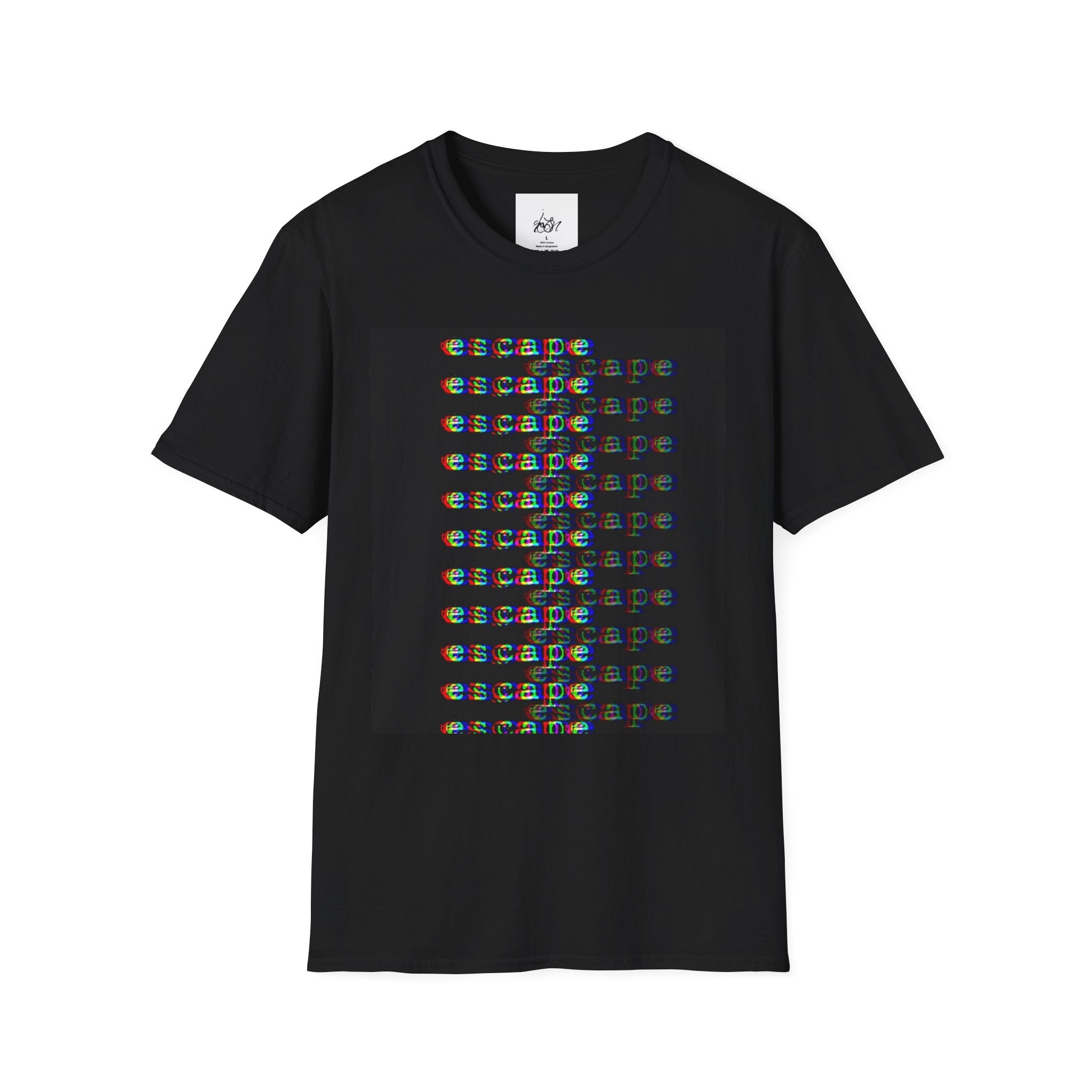 Graphic T-Shirt — "escape" Glitch Front & Abstract Monochrome Back