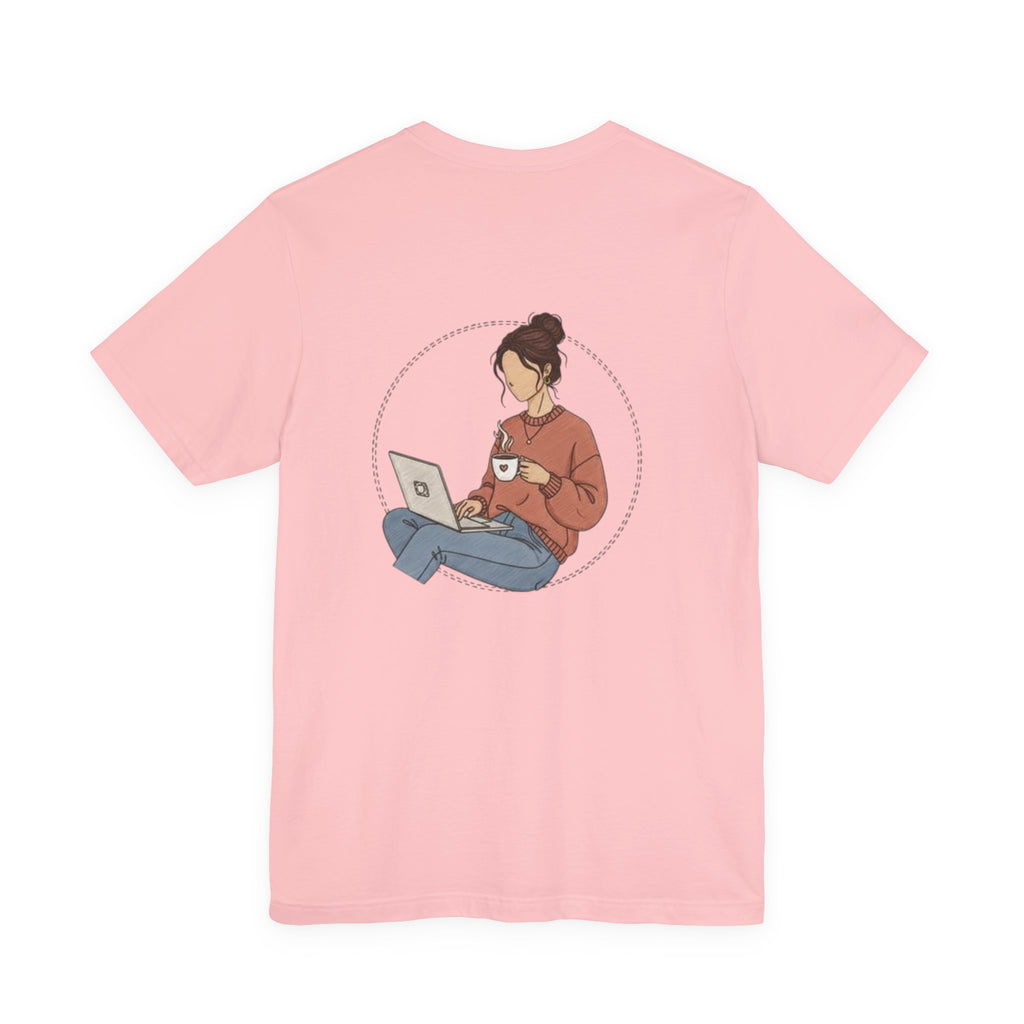More Coffee Please Tee — Casual Graphic Coffee Lover T-Shirt with Cozy Work-From-Home Illustration