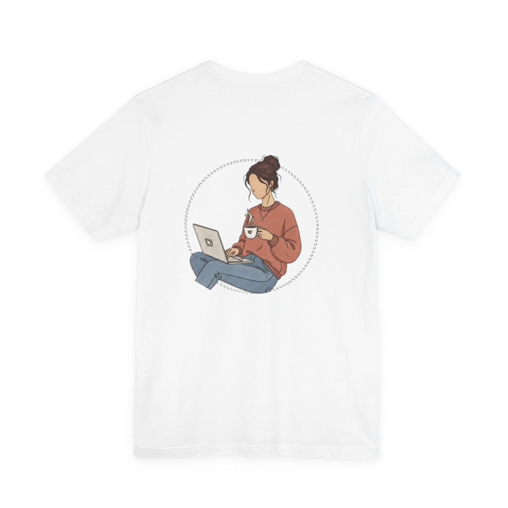 More Coffee Please Tee — Casual Graphic Coffee Lover T-Shirt with Cozy Work-From-Home Illustration