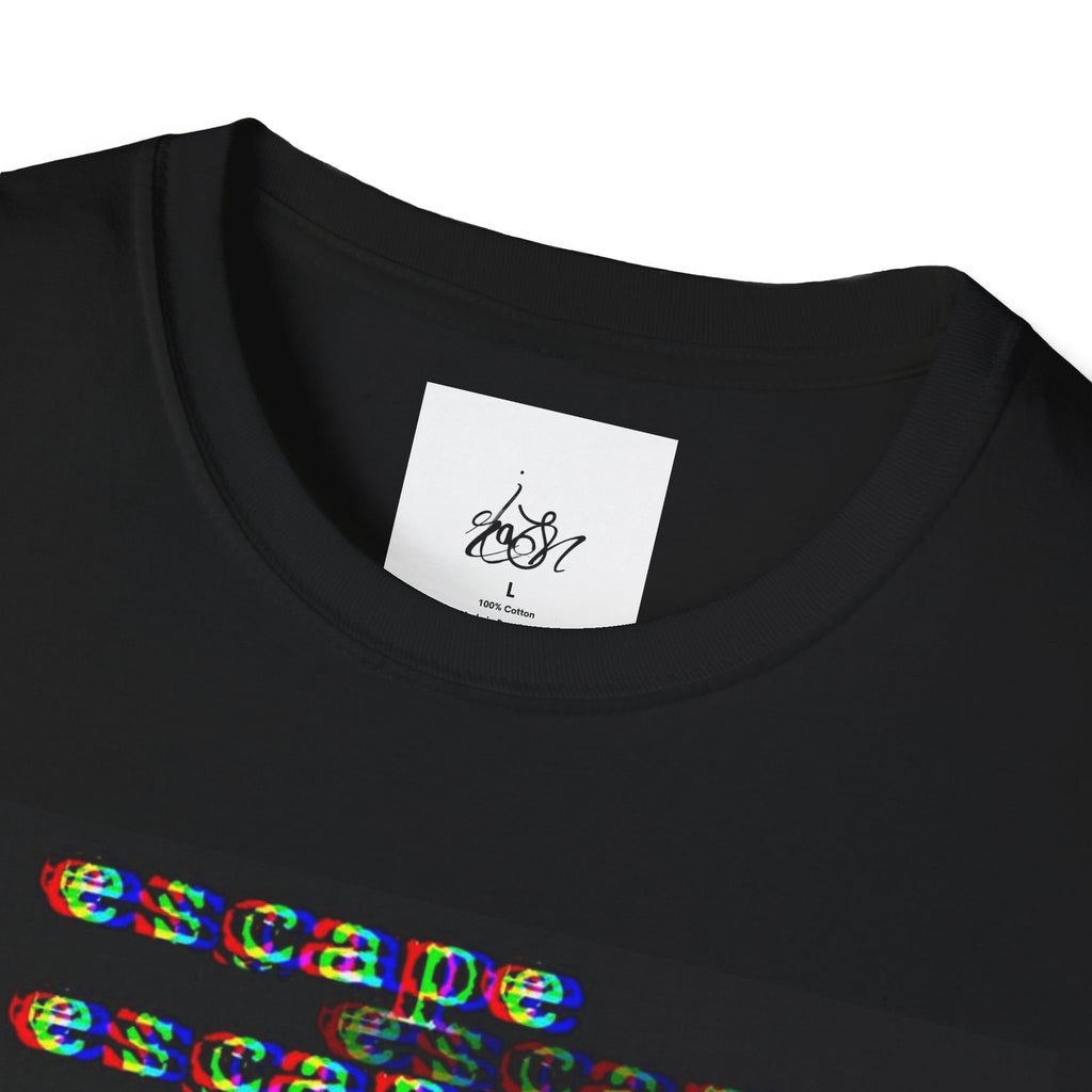 Graphic T-Shirt — "escape" Glitch Front & Abstract Monochrome Back